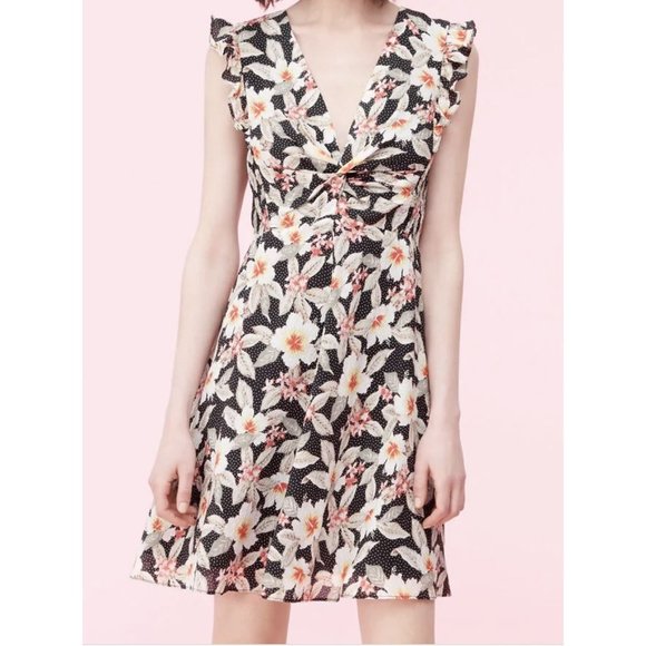 Rebecca Taylor Dresses & Skirts - Rebecca Taylor Kamea Smocked Floral Flutter-Sleeve V-Neck Stretch Silk Dress